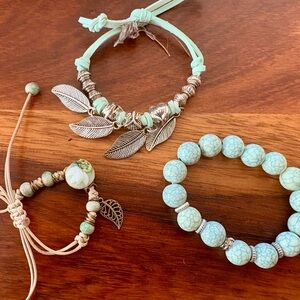 Green and Silver Bohemian Charm Bracelets